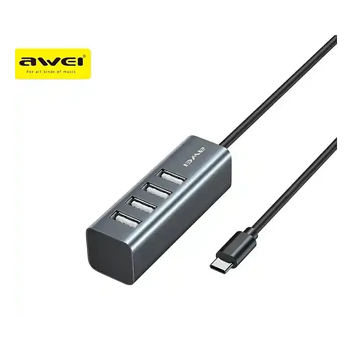 Awei CL-122T Type C Hub USB 2.0 Hub 4 Ports USB Splitter 750mm...